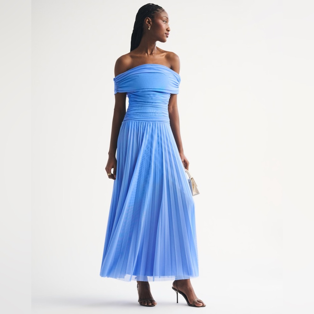 Abercrombie & Fitch Off-Shoulder Maxi Dress in Sky Blue